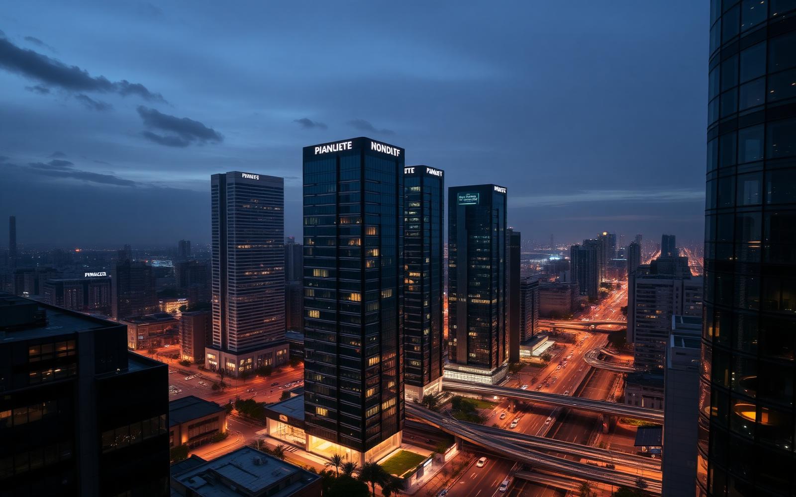 Modern corporate towers in a financial district