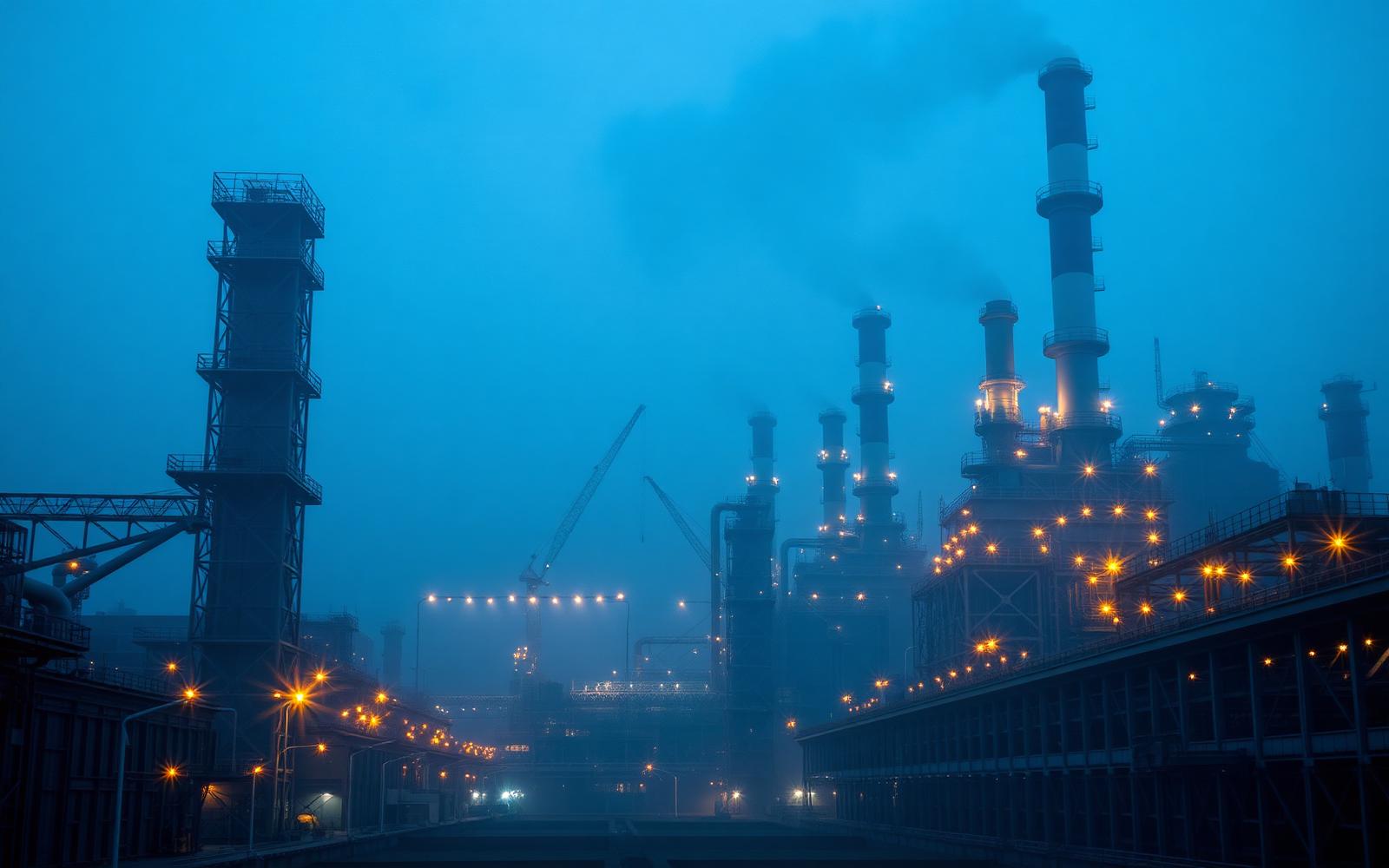 Massive industrial engineering plant and technical infrastructure